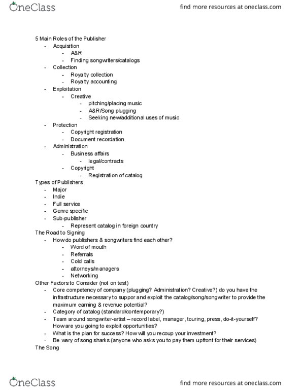 MUSIC-UA 100 Lecture Notes - Lecture 5: Copyright Registration, Artists And Repertoire, Core Competency thumbnail