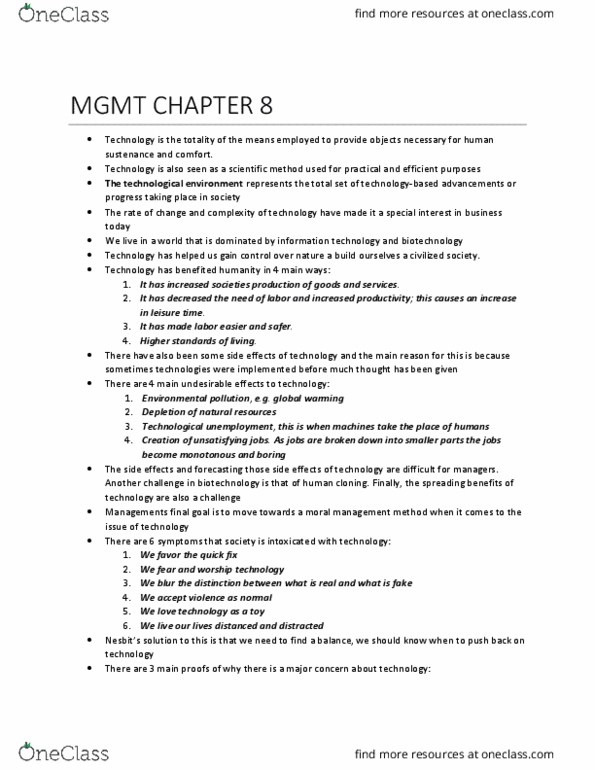 MGMT 200 Chapter Notes - Chapter 8: Consumer Privacy, E-Commerce, Technological Unemployment thumbnail