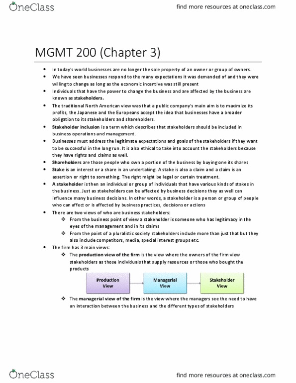 MGMT 200 Chapter Notes - Chapter 3: Stakeholder Management, Fiduciary thumbnail