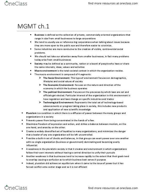 MGMT 200 Chapter Notes - Chapter 1: Business Ethics, Habitat, Oxymoron thumbnail