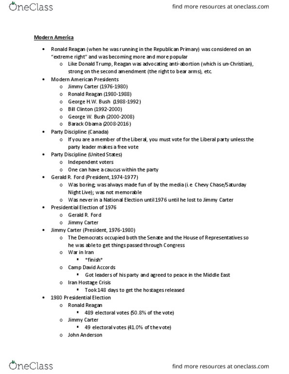 HISB31H3 Lecture Notes - Lecture 10: Iran Hostage Crisis, Camp David Accords, Presidency Of Ronald Reagan thumbnail