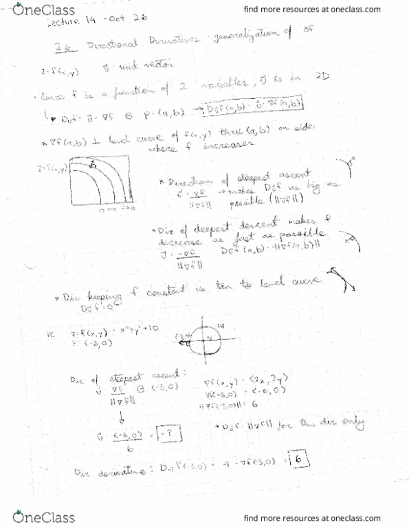 MATH 20C Lecture 14: Directional Derivatives continued Notes thumbnail