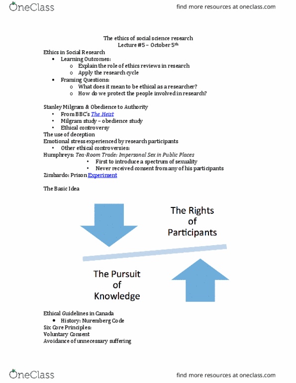 SOC221H5 Lecture Notes - Lecture 5: Stanley Milgram, Nuremberg Code, Milgram Experiment thumbnail