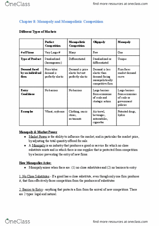 MGCR 293 Lecture Notes - Lecture 9: Monopolistic Competition, Oligopoly thumbnail