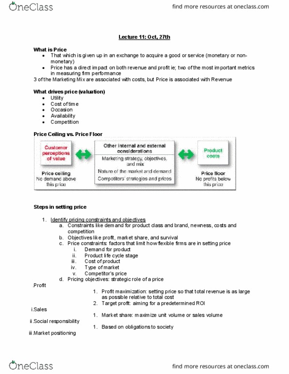 MGCR 352 Lecture Notes - Lecture 11: Profit Maximization, Cost Estimate, Marketing Mix thumbnail