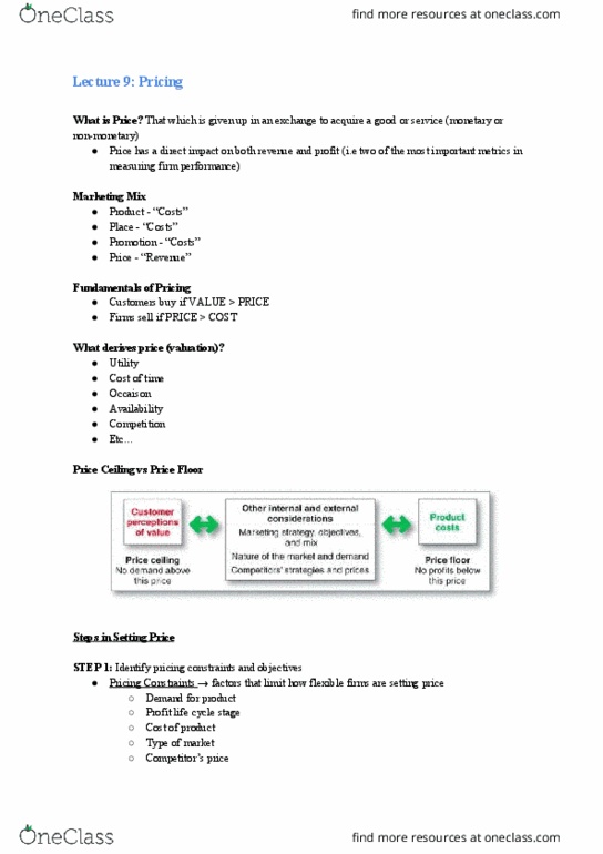 MGCR 352 Lecture Notes - Lecture 10: Profit Maximization, Demand Curve, Marketing Mix thumbnail