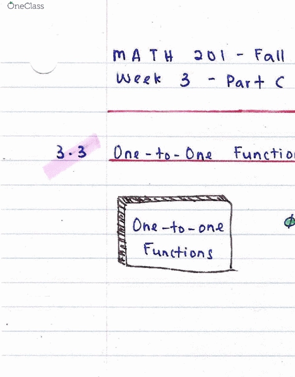 MATH 201 Chapter 3: Inverse Functions (A) - One-to-One Function thumbnail