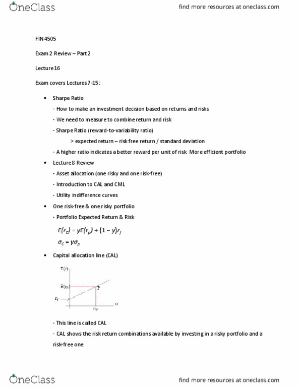 FIN 4504 Lecture Notes - Lecture 17: Sharpe Ratio, Asset Allocation, Standard Deviation thumbnail