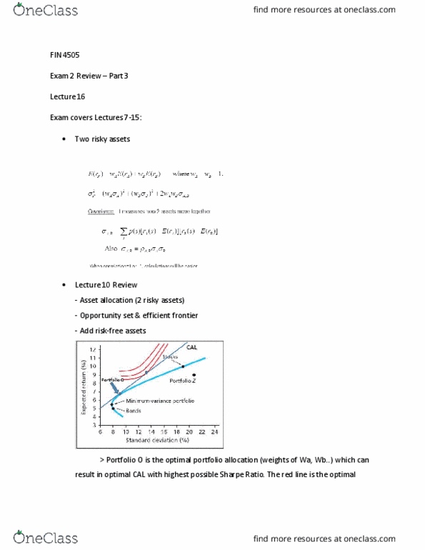 FIN 4504 Lecture Notes - Lecture 18: Asset Allocation, Sharpe Ratio, Efficient Frontier thumbnail