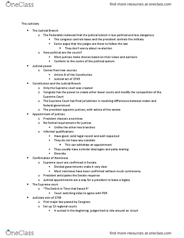 PSCI 1014 Lecture Notes - Lecture 9: Mandamus, Thurgood Marshall, Supremacy Clause thumbnail