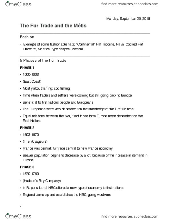 INDIGST 1A03 Lecture Notes - Lecture 4: North West Company, Great Lakes Region, Spice Trade thumbnail