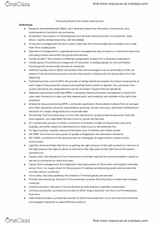 AFM131 Chapter Notes - Chapter 10: Statistical Process Control, Facility Location Problem, Operations Management thumbnail