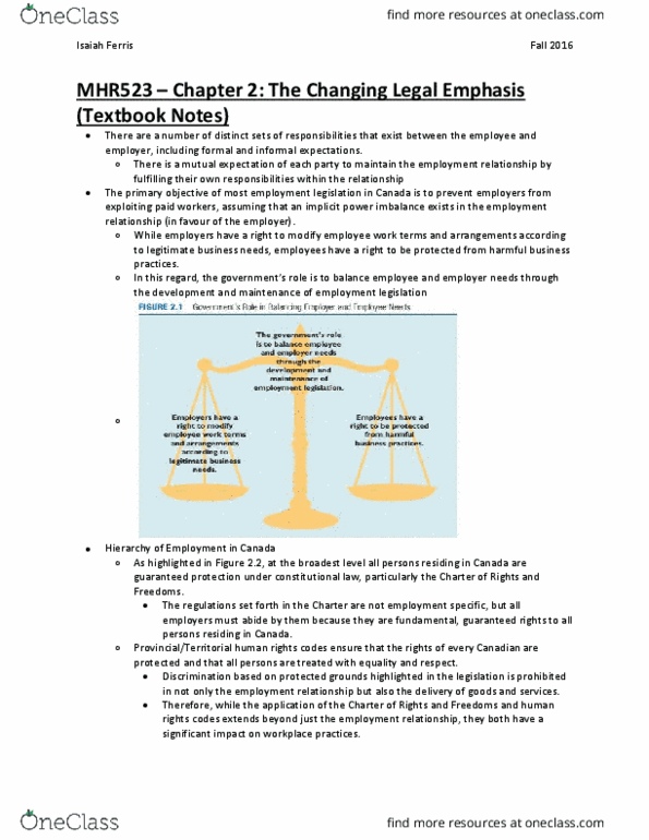 MHR 523 Chapter Notes - Chapter 2: Reasonable Accommodation, Equal Protection Clause, Protected Group thumbnail