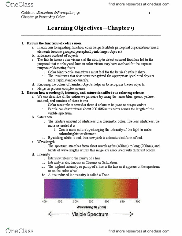PSYC 3312 Lecture Notes - Lecture 9: Trichromacy, Color Vision, Subtractive Color thumbnail