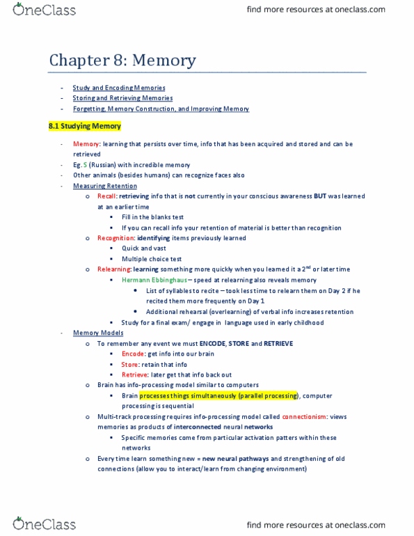 PSYC 100A Chapter Notes - Chapter 8: Long-Term Memory, Basal Ganglia, Implicit Memory thumbnail