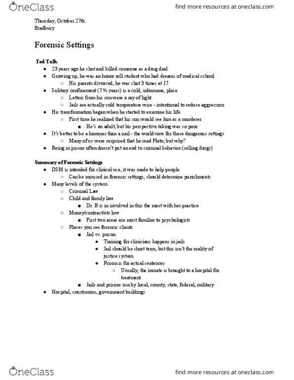 PSY 352 Lecture Notes - Lecture 19: Solitary Confinement, Antipsychotic, Conduct Disorder thumbnail