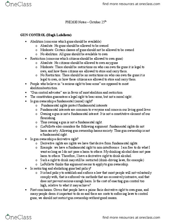 PHI-2630 Lecture Notes - Lecture 7: Gun Control thumbnail