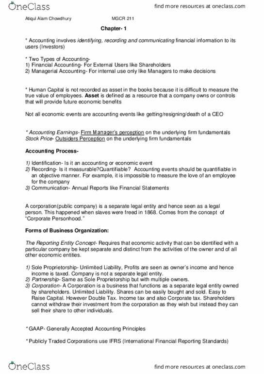 MGCR 211 Lecture Notes - Lecture 4: Deferral, General Ledger, Perpetual Inventory thumbnail