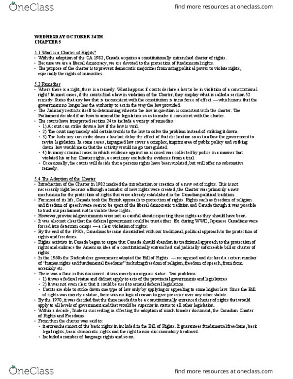 PO263 Chapter Notes - Chapter 5: Japanese Canadians, Liberal Democracy, Section 33 Of The Canadian Charter Of Rights And Freedoms thumbnail