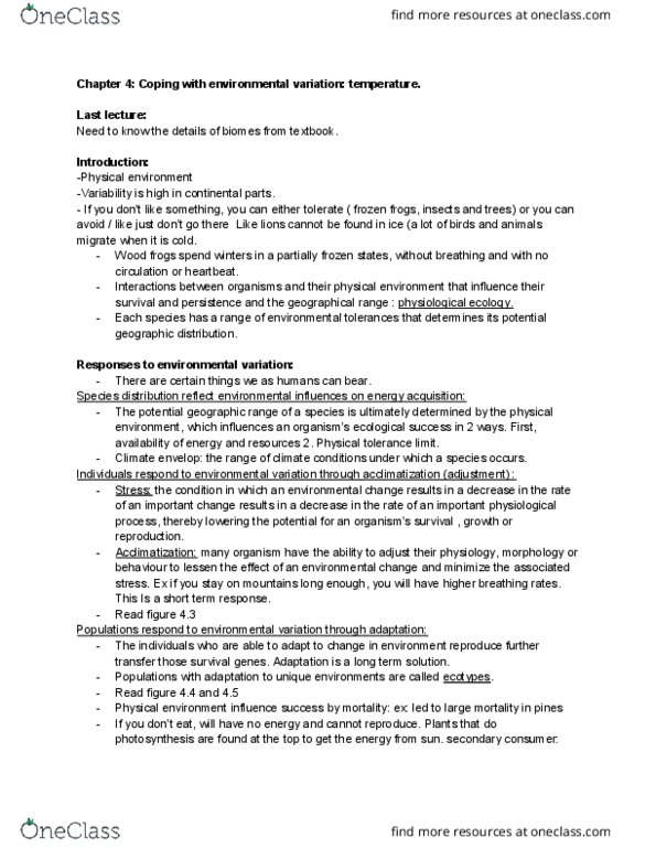 BIOB50H3 Chapter Notes - Chapter 3: Everest Base Camp, Ecophysiology, Acclimatization thumbnail