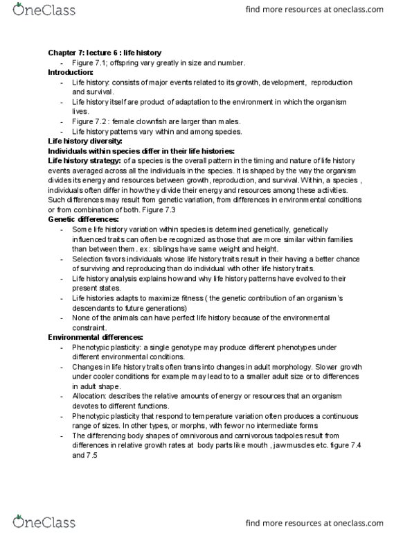 BIOB50H3 Chapter Notes - Chapter 7: Phenotypic Plasticity, Anisogamy, Gametophyte thumbnail