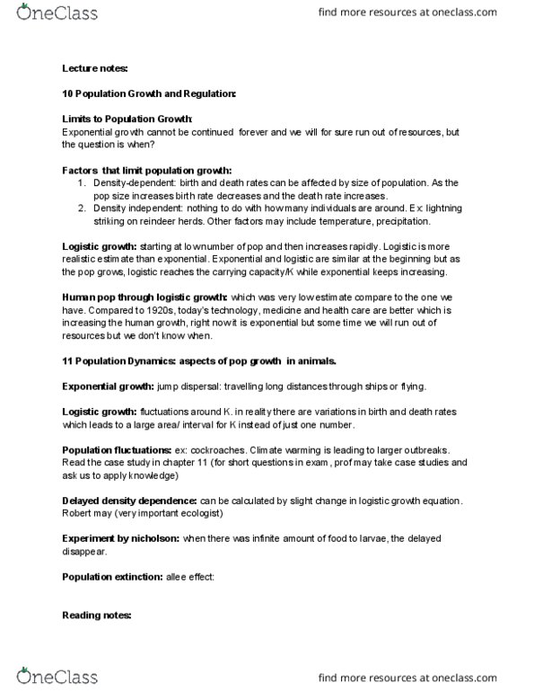 BIOB50H3 Chapter Notes - Chapter 10: Logistic Function, Exponential Growth, Population Cycle thumbnail