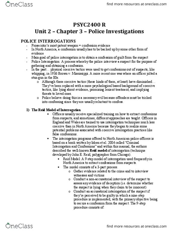 PSYC 2400 Lecture Notes - Lecture 2: A Confession, Offender Profiling, David Canter thumbnail