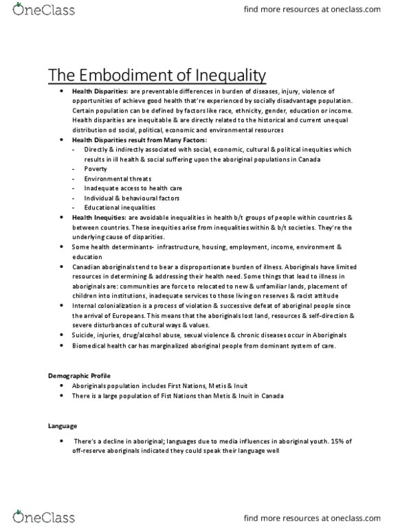 SOSC 1801 Lecture Notes - Lecture 7: Health Equity, Flush Toilet, Indian Act thumbnail