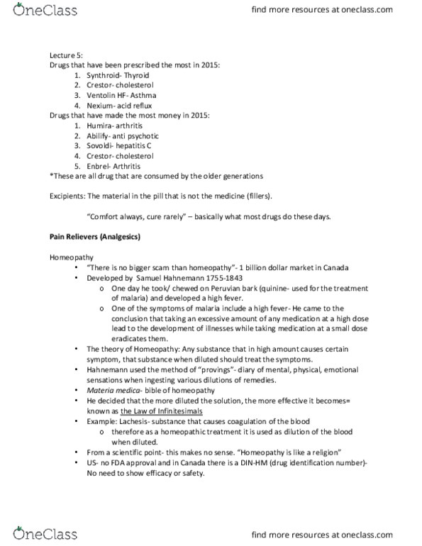 CHEM 183 Lecture Notes - Lecture 5: Analgesic, Antipyretic, Anacin thumbnail