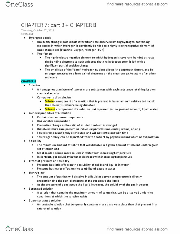 CHEM 101 Lecture Notes - Lecture 15: Lone Pair, Electronegativity, Partial Pressure thumbnail