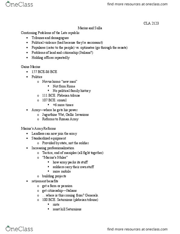 CLA-2123 Lecture Notes - Lecture 4: Novus Homo, Numidia, Socii thumbnail