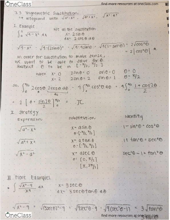 MATH 2B Lecture 14: Chapter 7.3 Trigonometric Substitution thumbnail