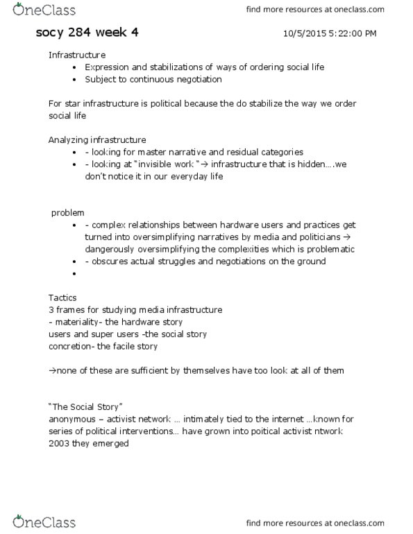 SOCY 284 Lecture Notes - Lecture 4: Arab Spring, Concretion, Global Dimension thumbnail