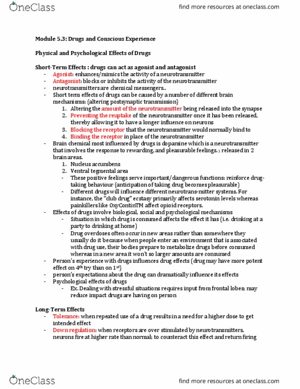 PSYA01H3 Chapter Notes - Chapter 5.3: Nucleus Accumbens, Club Drug, Tegmentum thumbnail