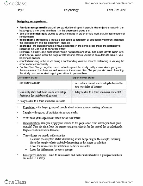 PSYC 1001 Lecture Notes - Lecture 4: Confounding, Descriptive Statistics, Statistical Inference thumbnail