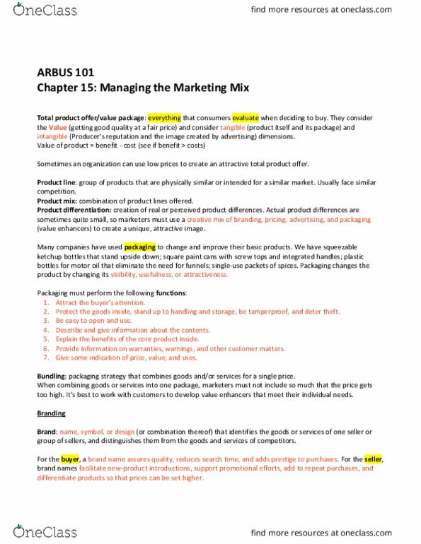 ARBUS101 Lecture Notes - Lecture 12: Brand Loyalty, Marketing Mix, Brand Equity thumbnail