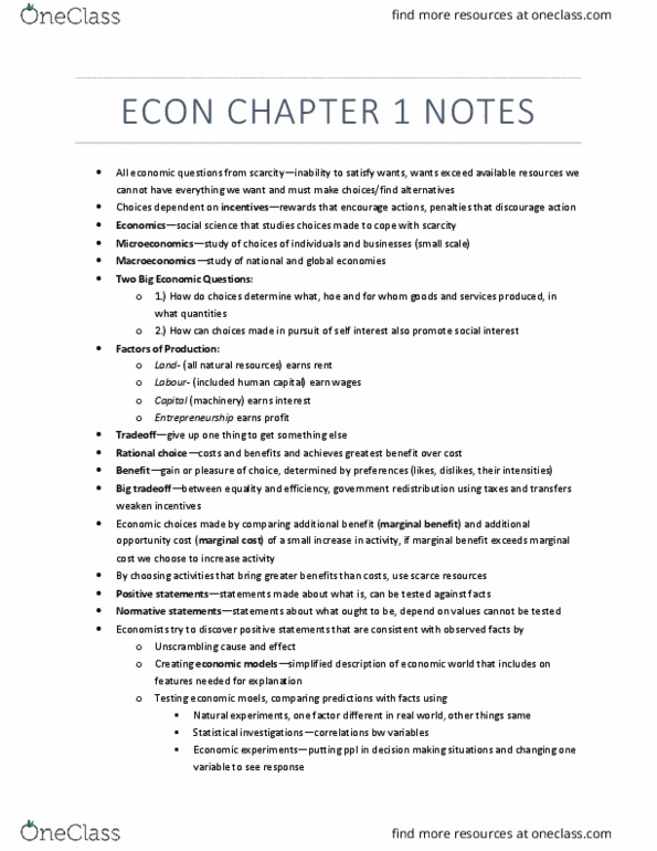 ECON101 Lecture Notes - Lecture 2: Marginal Utility, Marginal Cost, Opportunity Cost thumbnail