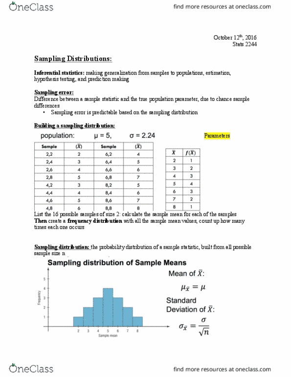 Statistical Sciences 2244A/B Lecture 8: Sampling Distribution thumbnail