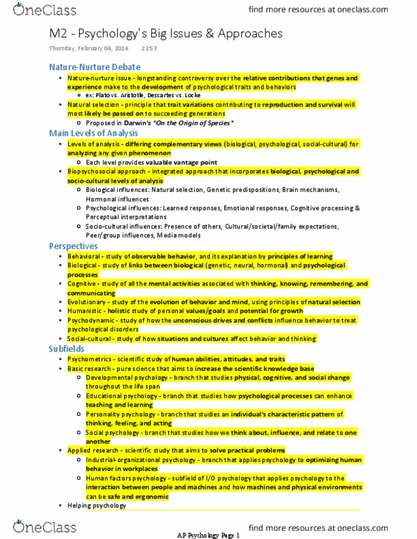 PSYCH 1XX3 Lecture 18: M2 - Psychology's Big Issues & Approaches thumbnail