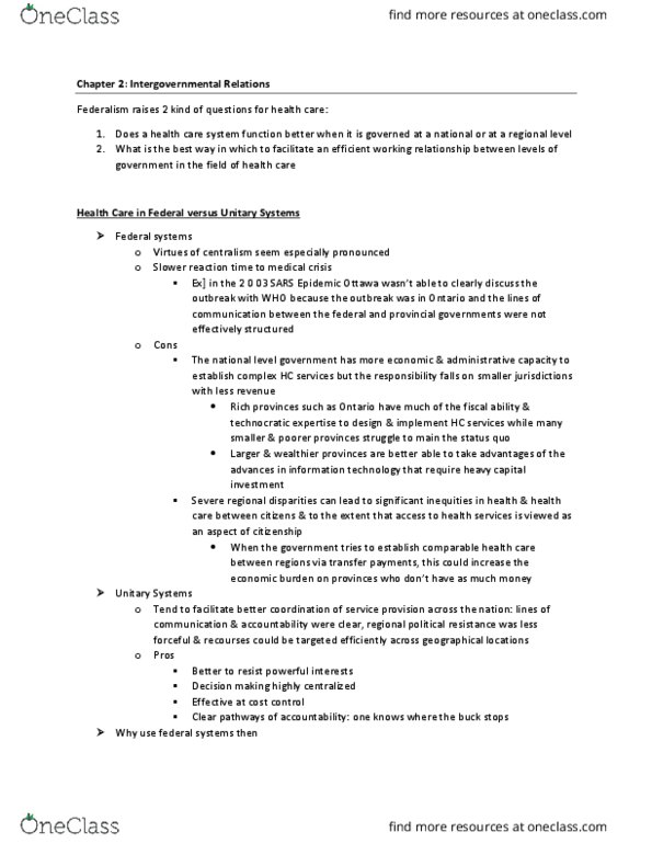 HLTB40H3 Chapter Notes - Chapter 2: Health Human Resources, Canada Health Act, Disease Surveillance thumbnail