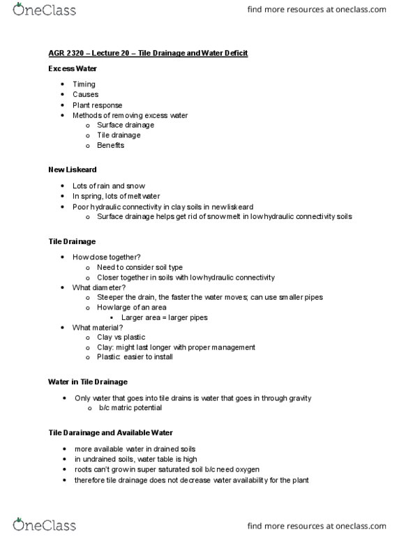 AGR 2320 Lecture Notes - Lecture 20: Tile Drainage, Temiskaming Shores thumbnail