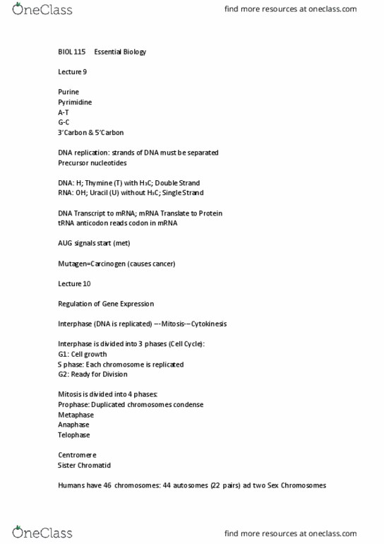 BIOL 115 Lecture Notes - Lecture 1: Tumor Suppressor Gene, Cystic Fibrosis, Homologous Chromosome thumbnail