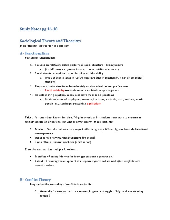 SOCA01H3 Chapter Notes -Class Consciousness, Class Conflict, Talcott Parsons thumbnail