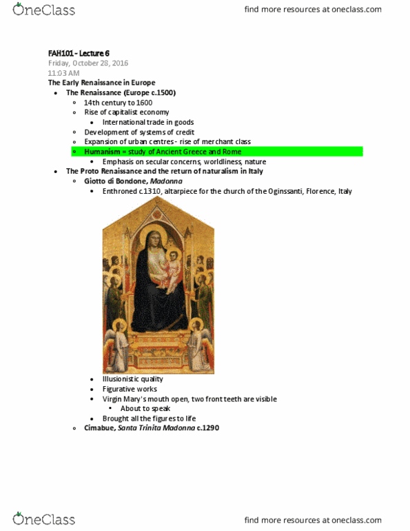 FAH101H5 Lecture Notes - Lecture 6: Giotto, Santa Trinita, Cimabue thumbnail