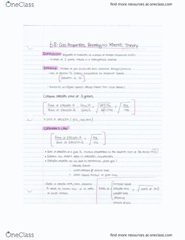 CHEM 1000 Chapter Notes - Chapter 6.8-6.9: Effusion, Compressibility Factor, Excluded Volume thumbnail