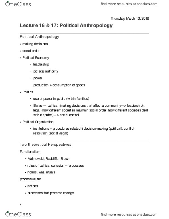 ANTH 1150 Lecture Notes - Lecture 16: Processual Archaeology, Division Of Labour, Social Inequality thumbnail