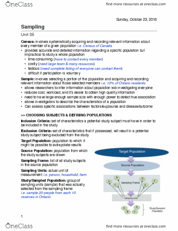 POPM 3240 Lecture Notes - Lecture 5: Nonprobability Sampling, Sampling Frame, Cluster Sampling thumbnail