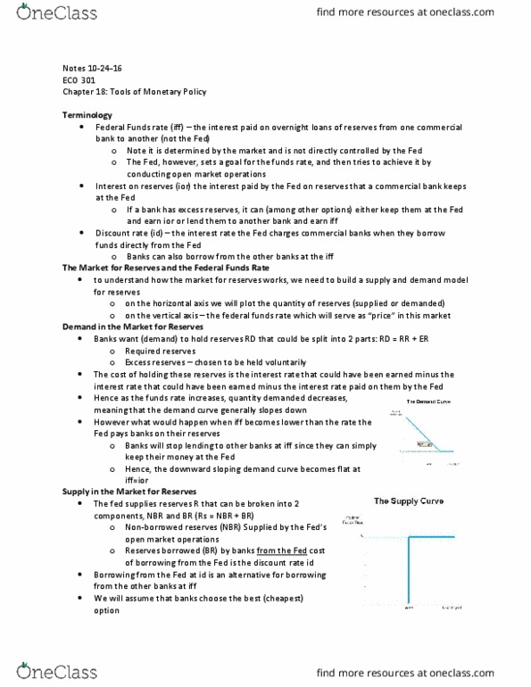 ECO 301 Lecture Notes - Lecture 12: Federal Funds Rate, Open Market Operation, Excess Reserves thumbnail