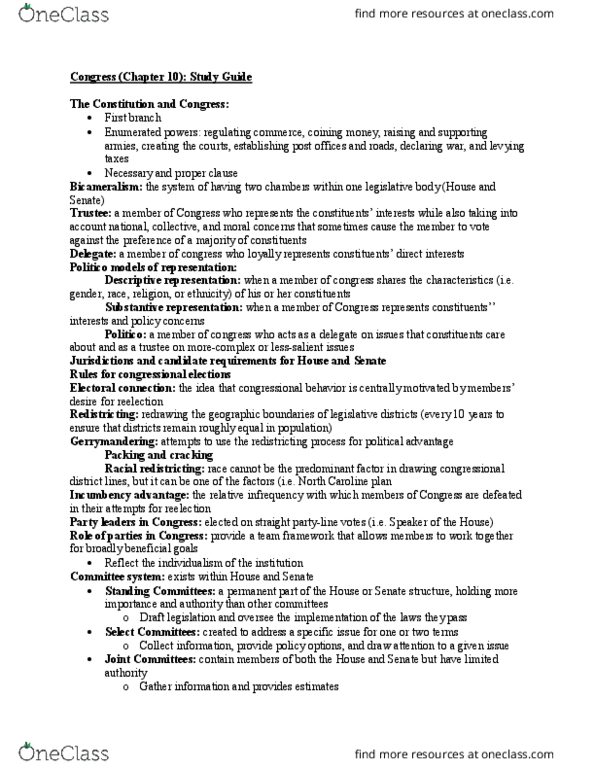 POLS 1101 Lecture Notes - Lecture 10: United States House Committee On Rules, Pocket Veto, Body Party thumbnail