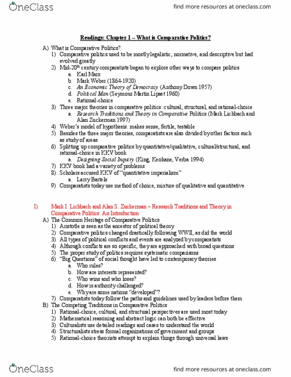 GOVT-130 FA3 Chapter Notes - Chapter 1: Sidney Verba, Larry Bartels, Comparative Politics thumbnail